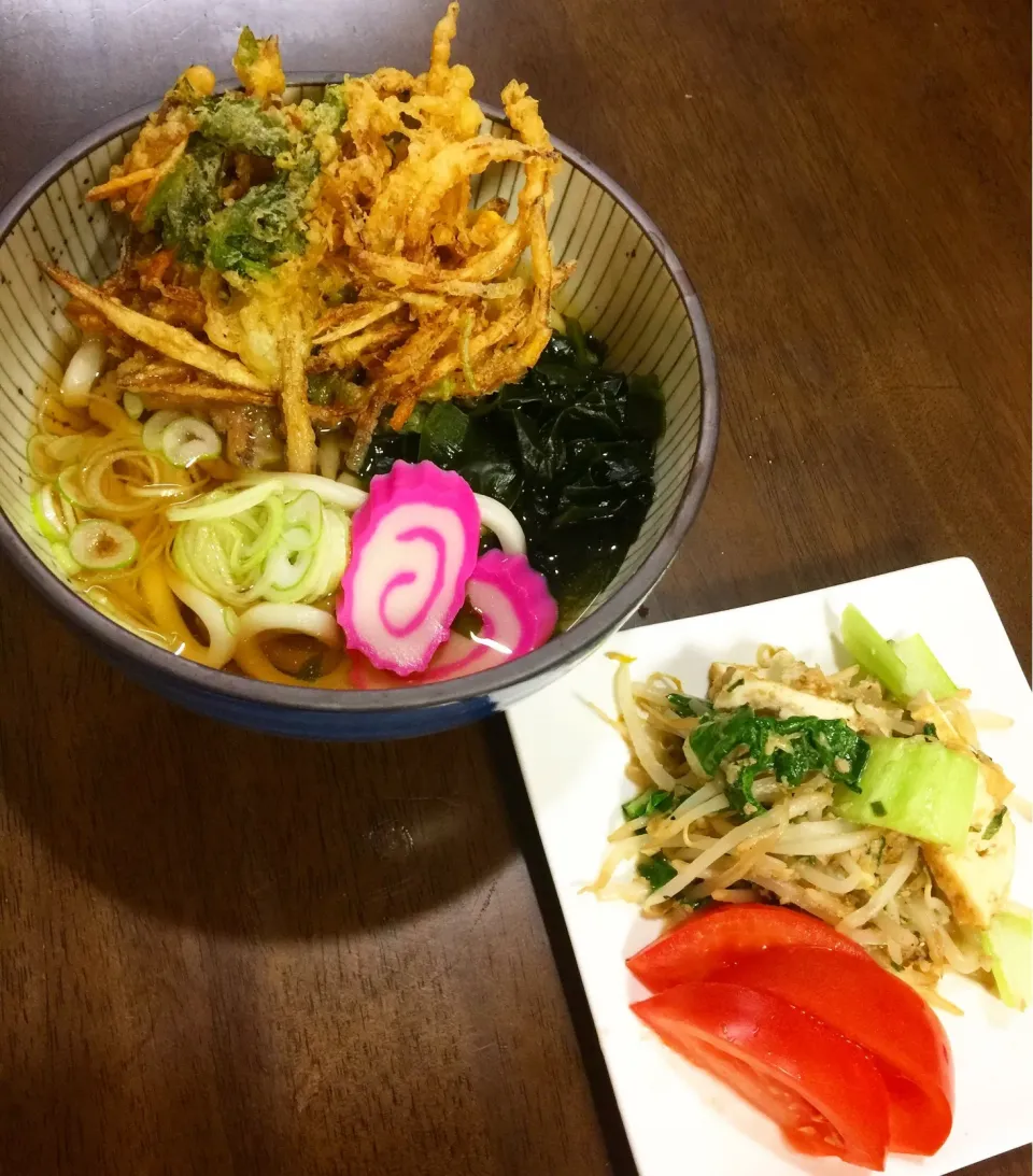 かき揚げうどん&厚揚げと青梗菜の炒め物|み〜さん