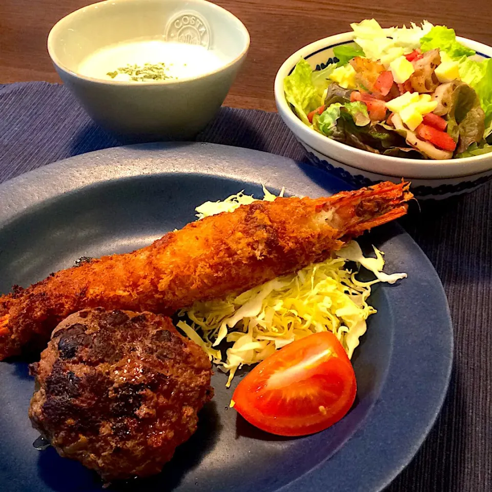 ハンバーグと海老フライ定食|モスグリーンさん