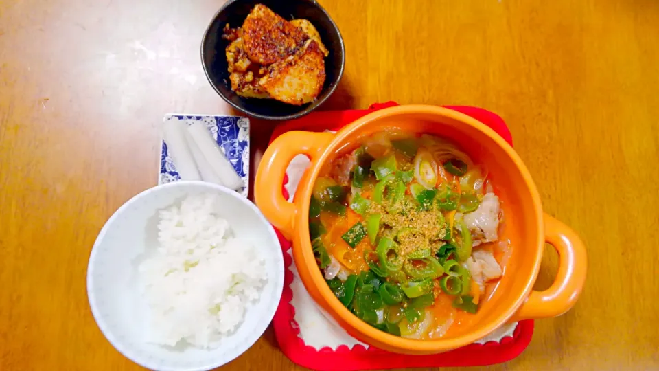 １月１０日　ねぎと豚肉のお鍋　長いもの味噌バター炒め|いもこ。さん