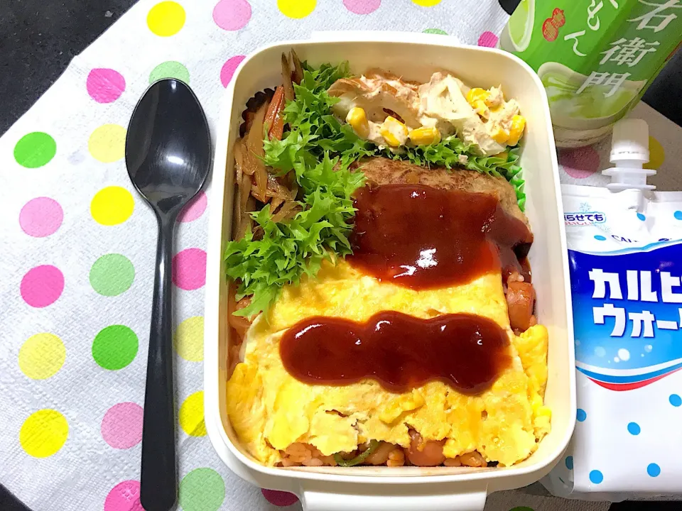 Snapdishの料理写真:高校生男子今日のお弁当20190125 #ハンバーグ弁当  #オムライス弁当|mi♪さん