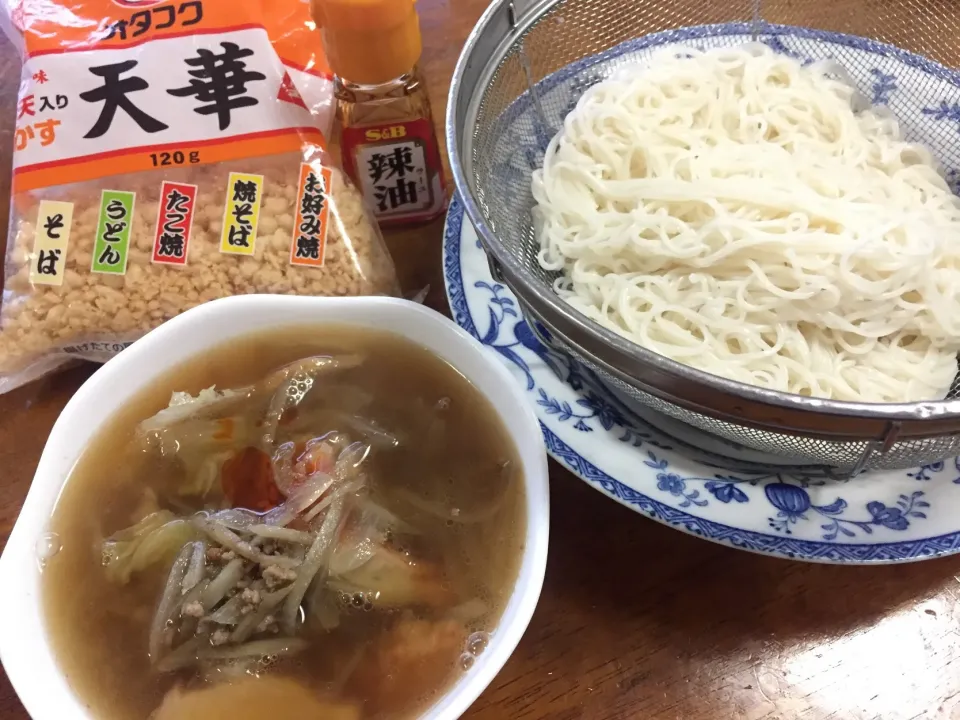 朝ごはん つけ汁素麺|さんだーさん