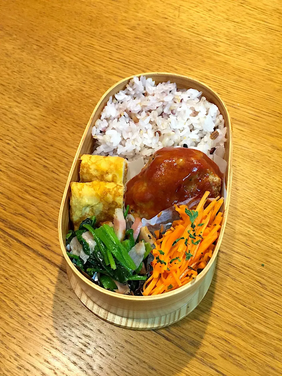 娘ちゃん入試弁当  ハンバーグ #わっぱ弁当|まつださんさん