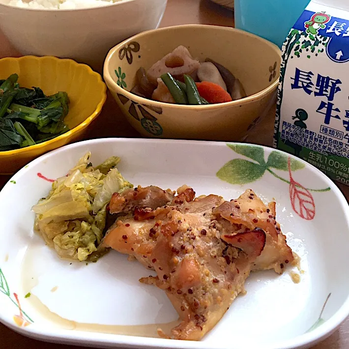 アル中病棟の昼ごはん☀️☀️☀️10日目 ごはん🍚  鶏のマスタード焼き  根菜の炒り煮 のり佃和え|ぽんたさん