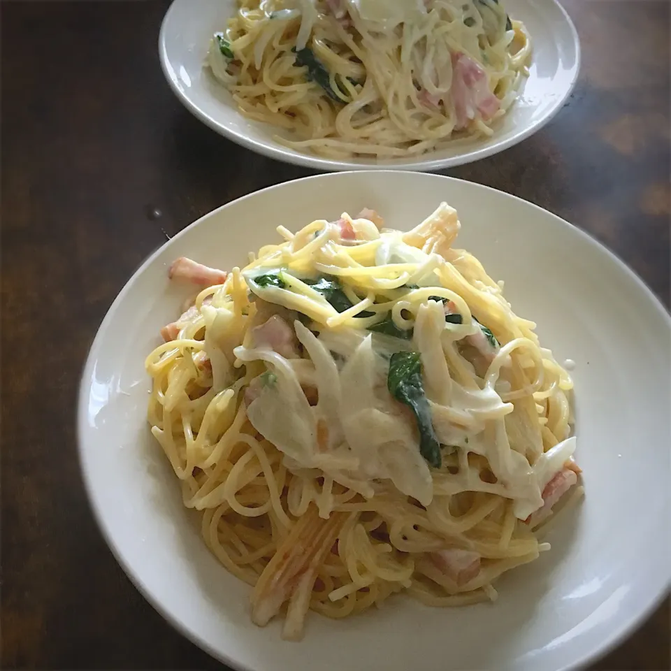 Snapdishの料理写真:世界一受けたい授業で紹介 ワンパン🍳クリームパスタ|Shirokoさん