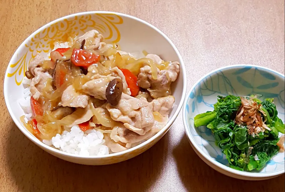 中華風豚丼と菜の花のお浸し|ナナさん