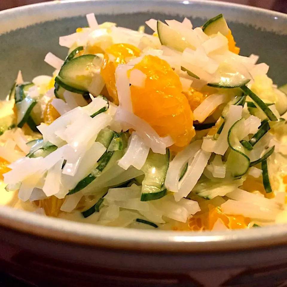 マロニーちゃんとみかんの缶詰ときゅうりのサラダ🥗|みっこちゃんさん