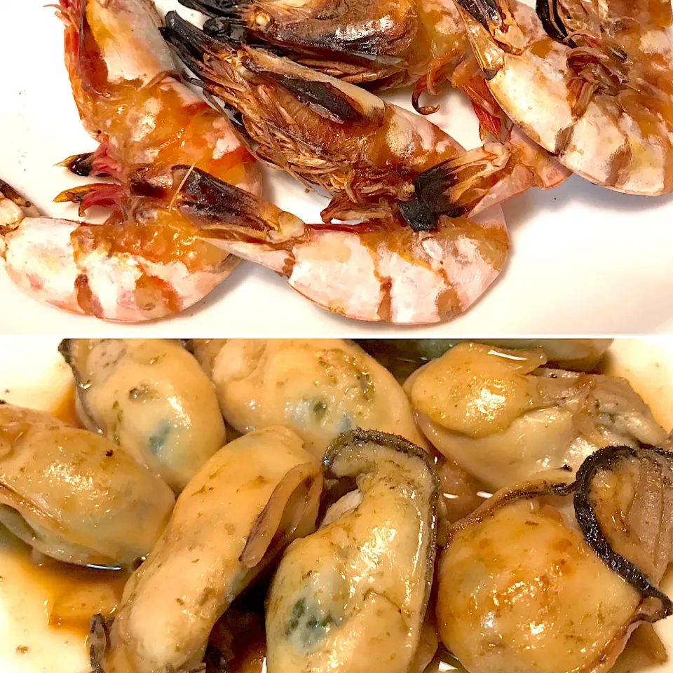 海老の塩焼き🦐牡蠣のバター炒め|純さん