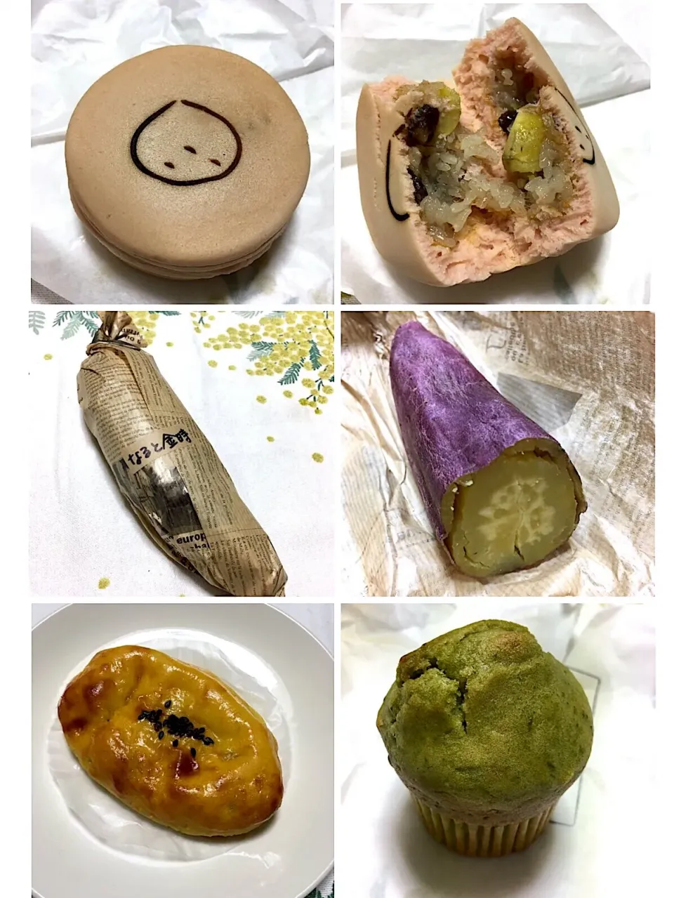 Snapdishの料理写真:すんぷ焼き（栗おこわ）、焼き芋（なると金時）、スイートポテト、和ふぃん（抹茶）|こいちさん