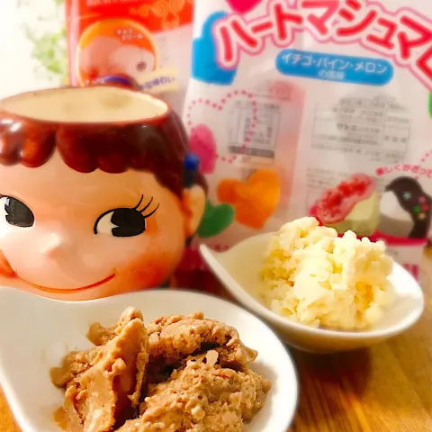 「ハート＆スターマシュマロ」を使ってみたSnapdishの料理・レシピ写真:マシュマロチーズアイス♡チョコ＆ミックスフルーツ。