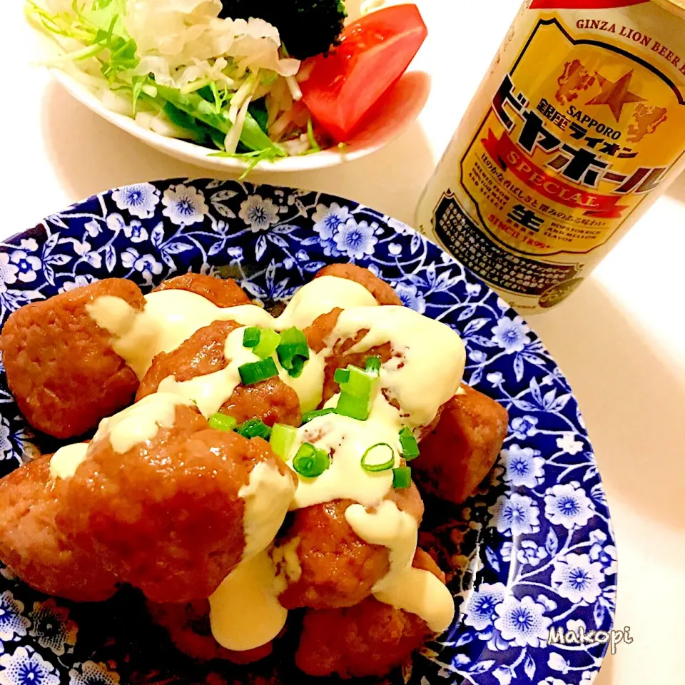 照り焼き団子♡マヨソースがけの夕飯 (^-^)♪|まこぴ～♪さん