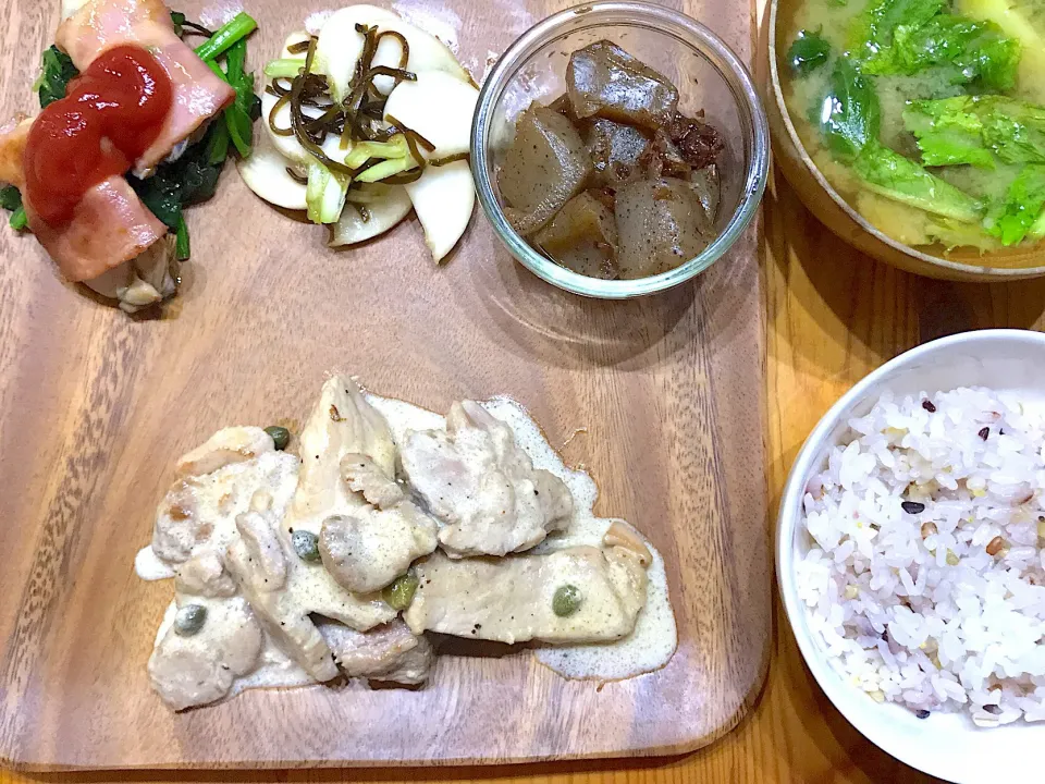 豚肉ソテー クリームソースと牡蠣のベーコン巻|♡YUKI♡さん