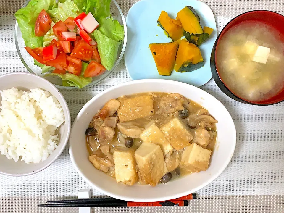 【和食】鶏モモ厚揚げ煮物、かぼちゃの煮物|ミルクさん