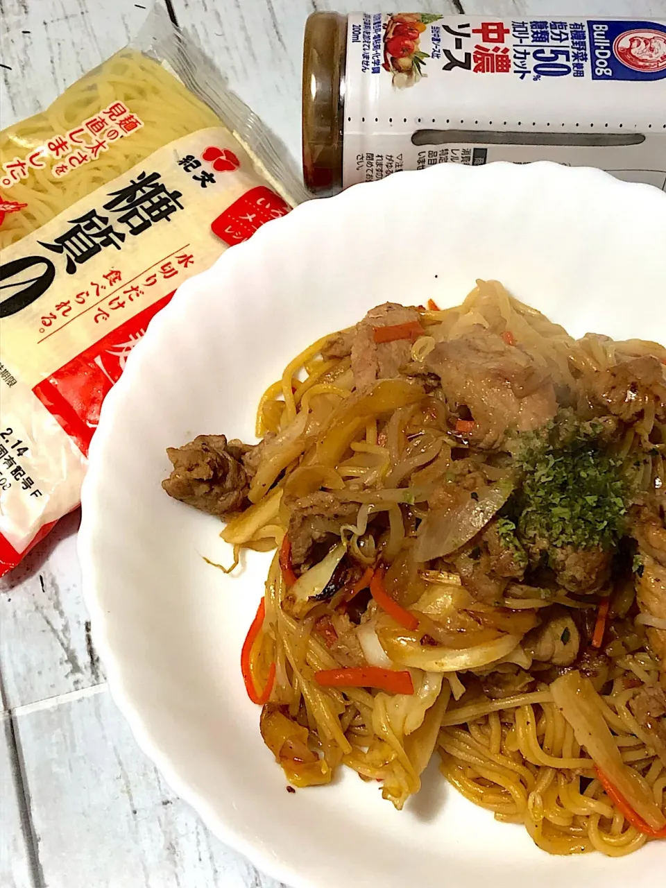 糖質ゼロ麺で焼きそば  #紀文の 糖質ゼロ麺 #ブルドッグ塩分糖質カロリー50％カット中濃ソース  #糖質制限メニュー|ゆっきー♪さん