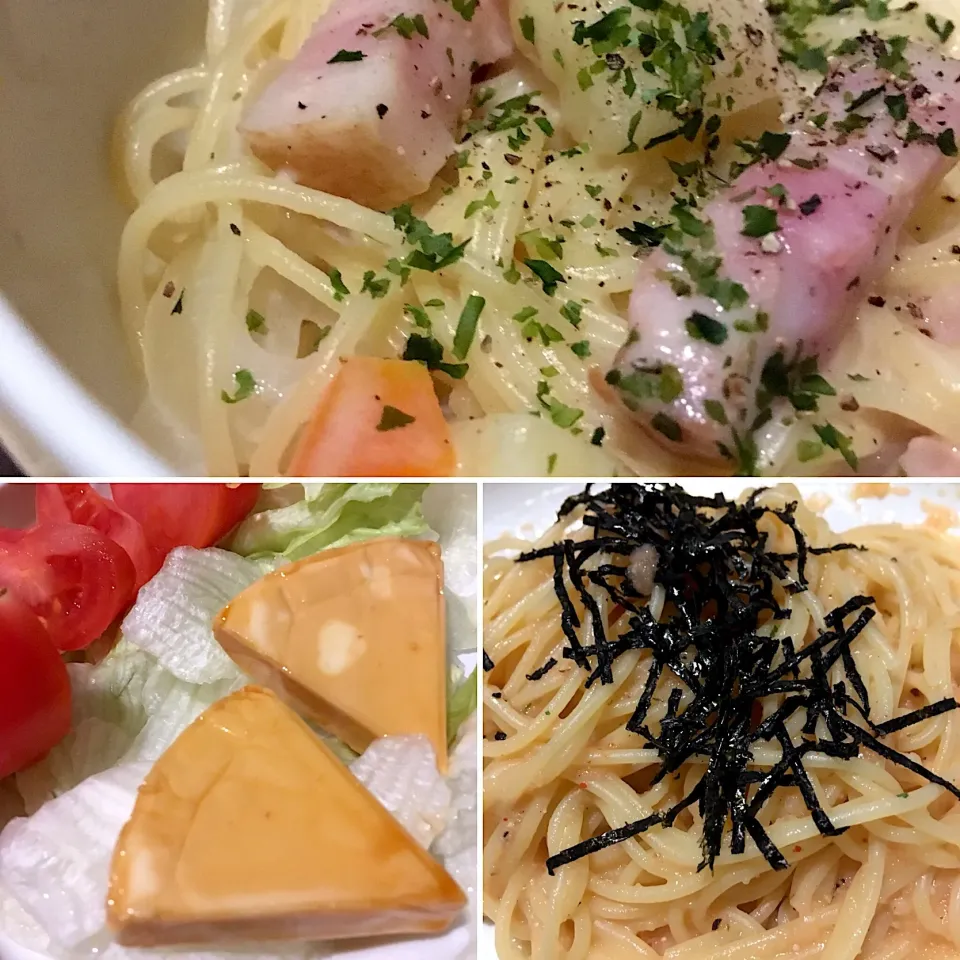 Snapdishの料理写真:#シチューパスタ#明太子パスタ#チーズ醤油漬け #レンジ料理|kozzyさん