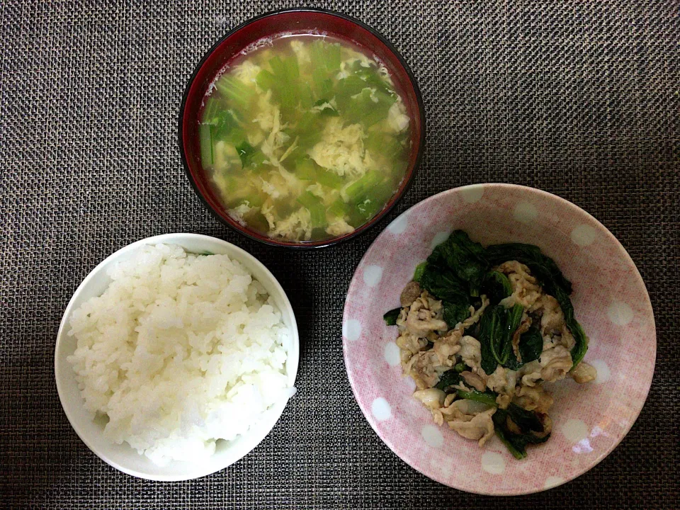 豚肉小松菜炒め(ハーフ)ご飯 スープ付|ばーさんさん