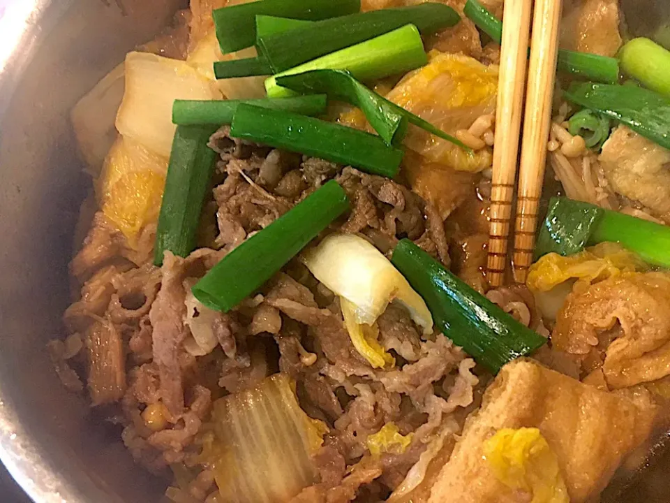 残り物の牛肉と白菜で簡単すき焼き|ちびさん