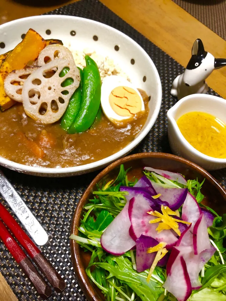 カレー🍛
紅と紫の大根サラダ 柚子ドレッシング|くっきいママさん