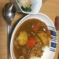 Snapdishの料理写真:カレーライス🍴
ほうれん草のおひたし(おろし乗せ)|ひょうたんさん