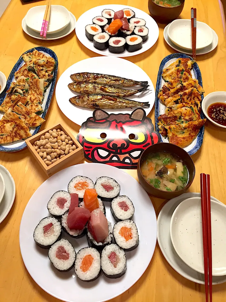 Snapdishの料理写真:#節分 #恵方巻 #チヂミ #鰯の塩焼き
#味噌汁|R-Kさん