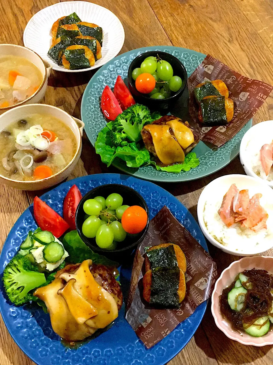 子供ごはん〜ハンバーグエリンギ和風ソース✨芋餅🥔豚汁✨|加藤よしえさん