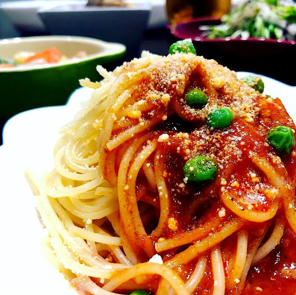 ツナとグリンピースのトマトパスタ🍝|ハマちゃんさん