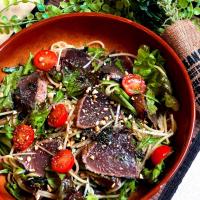 鰹のたたき冷製バルサミコパスタ