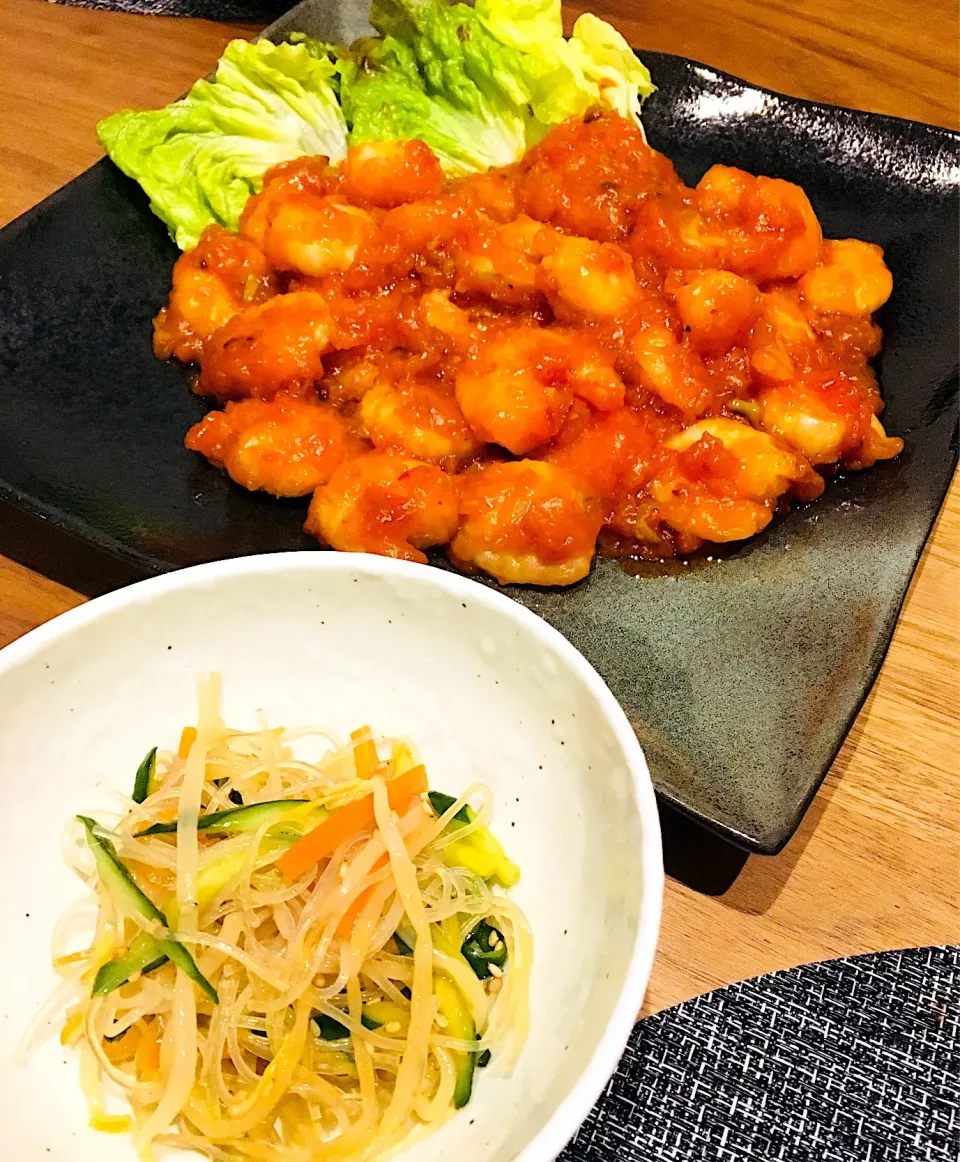 Snapdishの料理写真:夜ごはん✨子どもも食べられるエビチリ🦐|ミッチ☆ママさん