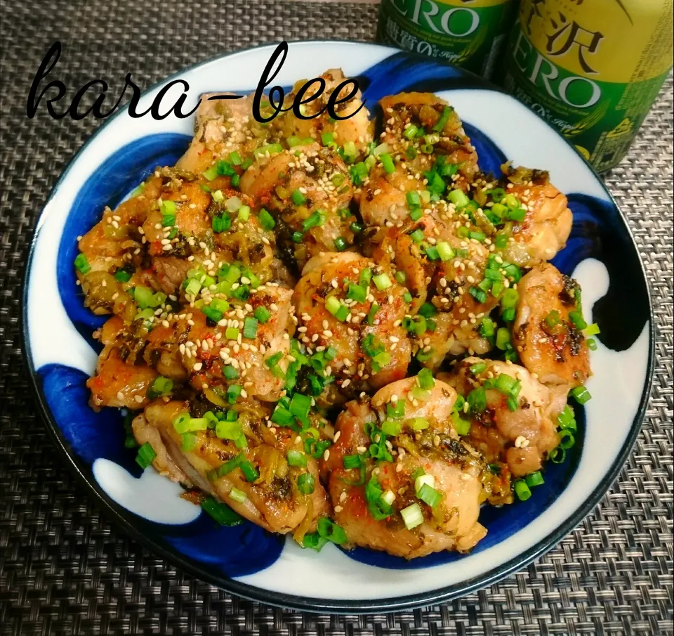 ビールもご飯も進みまくり♪男子ウケ◎ピリ辛高菜生姜焼きチキン|からあげビールさん