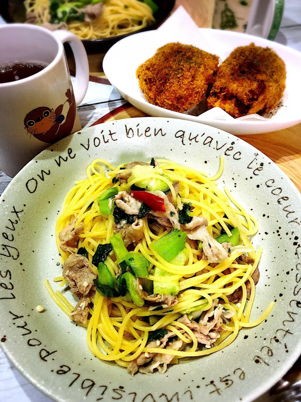 Snapdishの料理写真:青梗菜たっぷりペペロンチーノ|りかさん