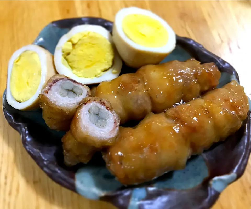 豚肉ごぼう巻きと卵の甘辛煮|Daikiさん