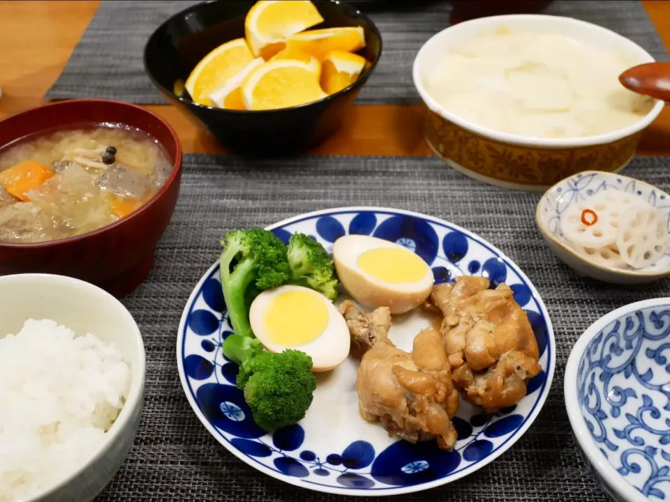 19/02/11 夕飯♪ 手羽元と卵のサッパリ煮 豆腐グラタン 甘酢蓮根 つみれ汁 スイートスプリング|ikukoさん