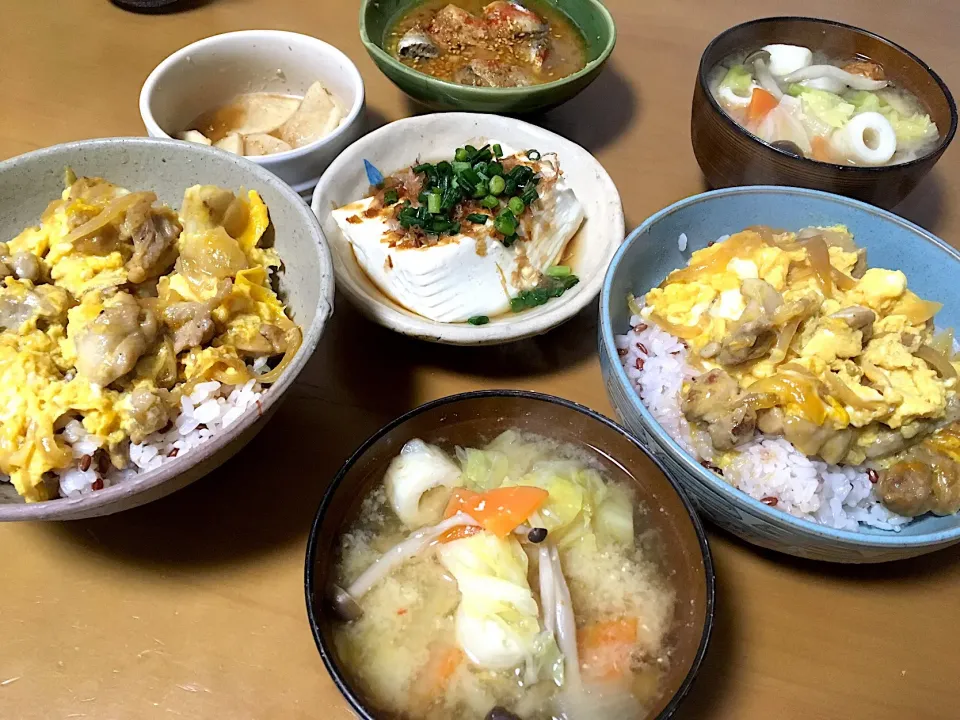 とろとろ親子丼
具沢山お味噌汁
鰯の胡麻味噌煮
大根のマリネ
温奴|さくたえさん