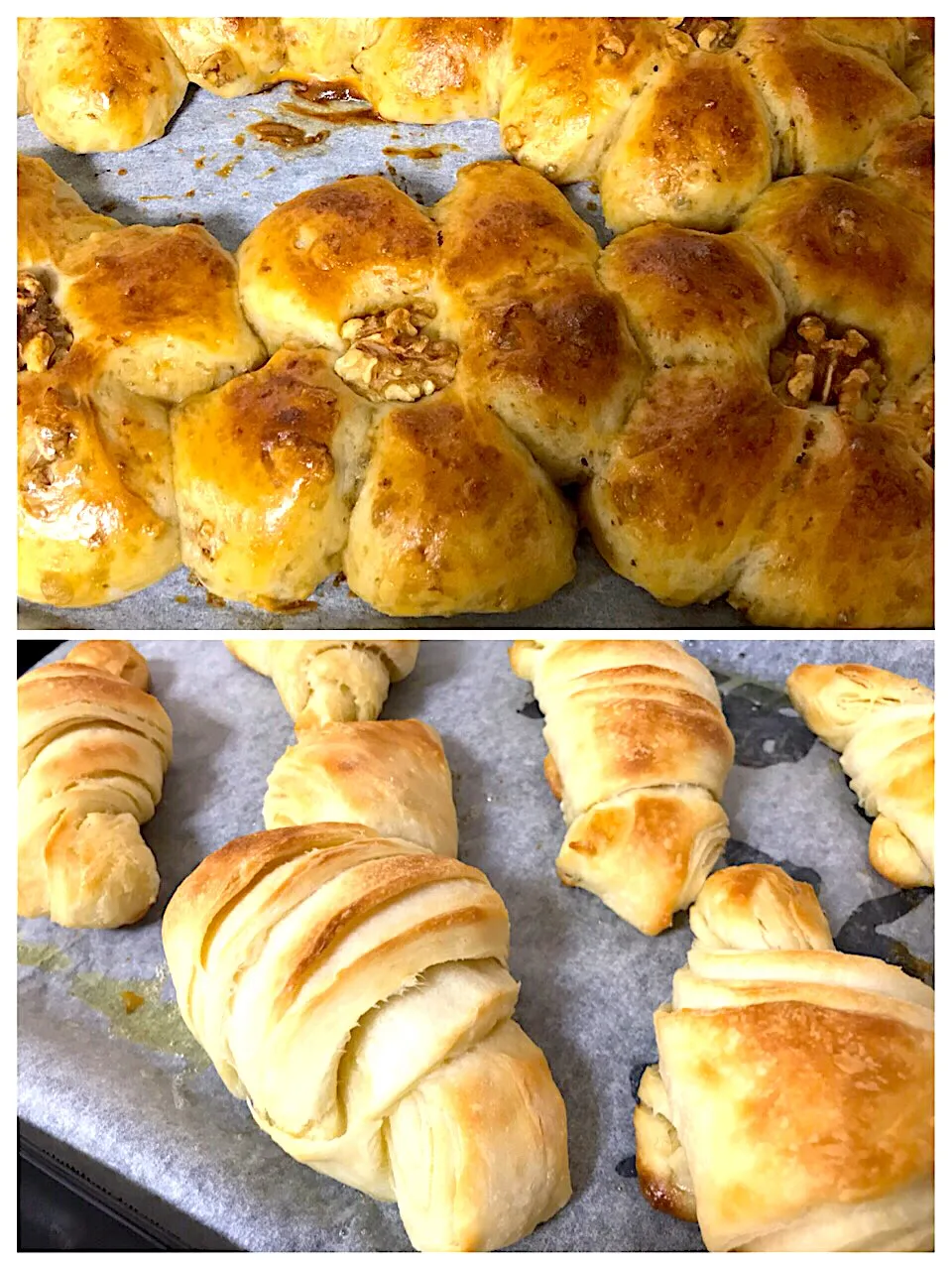 Snapdishの料理写真:クルミパンと簡単クロワッサン🥐|ぴーちゃんさん