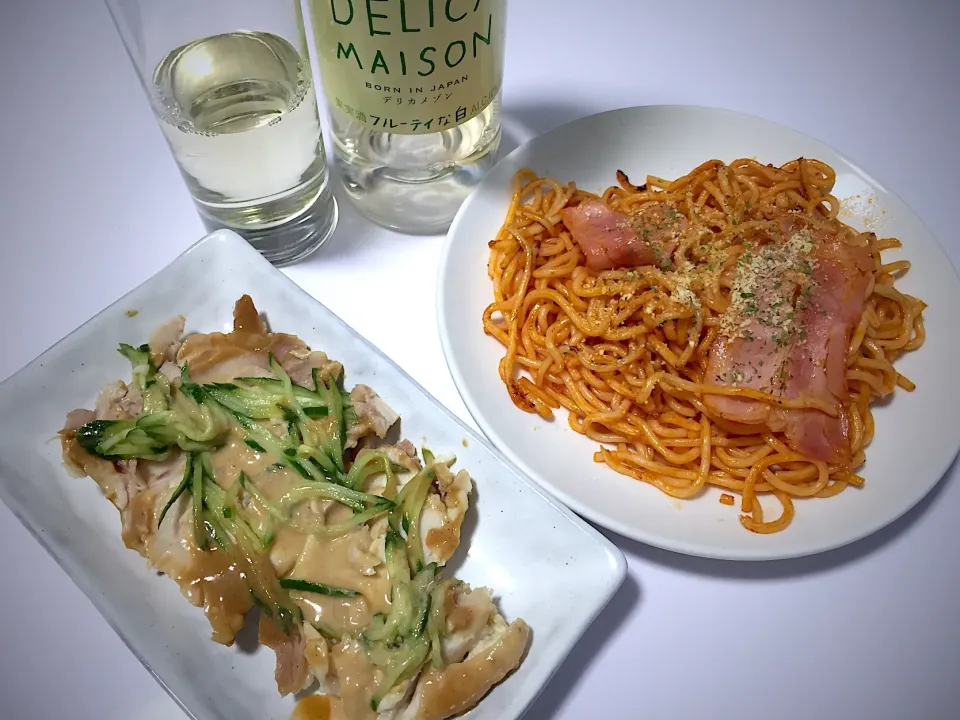 今宵は、ナポリタンとか🍝
#ナポリタン
#棒々鶏サラダ|Kojiさん