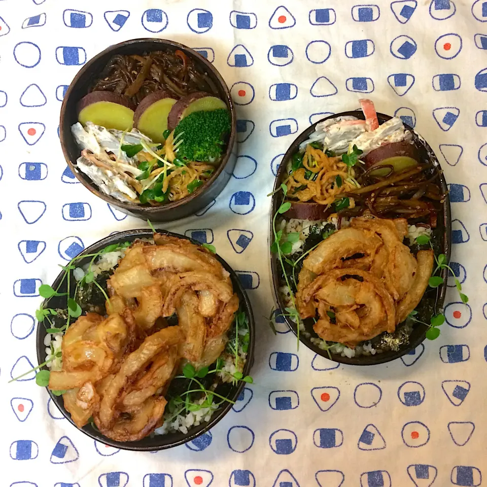 Snapdishの料理写真:#vegan 
玉ねぎのかき揚げ弁当|makiko_aさん