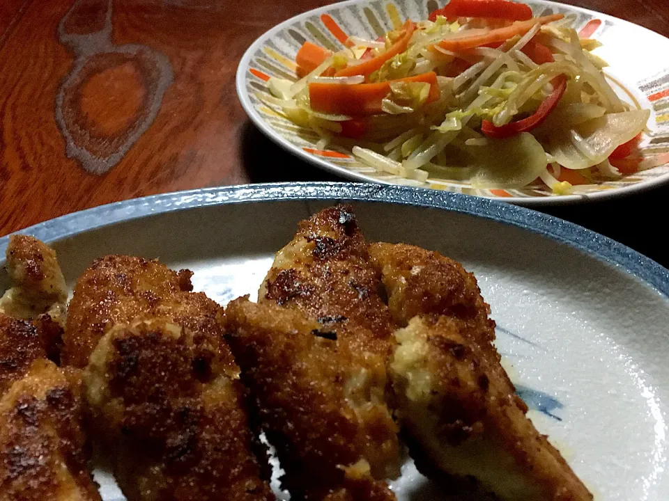 ささみのパン粉焼きと野菜炒め|男子高校生の自炊録さん