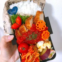 Snapdishの料理写真:#パパ弁当  #旦那弁当  #おうちご飯 #チキンカツレツ #ミラノ風カツレツ