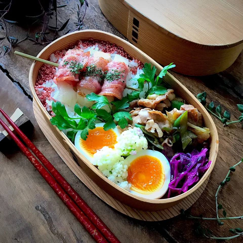 餅ベーコン串🥓と焼きしゃぶ🐖のお弁当|呑兵衛料理家 おねこさん