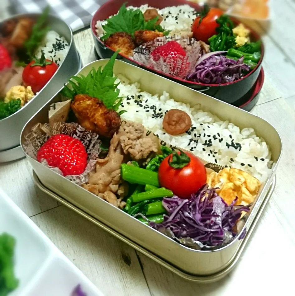 Snapdishの料理写真:お父さんのお弁当は酒粕漬焼肉弁当
 #焼肉弁当
 #菜の花のからし和え|okamichanさん