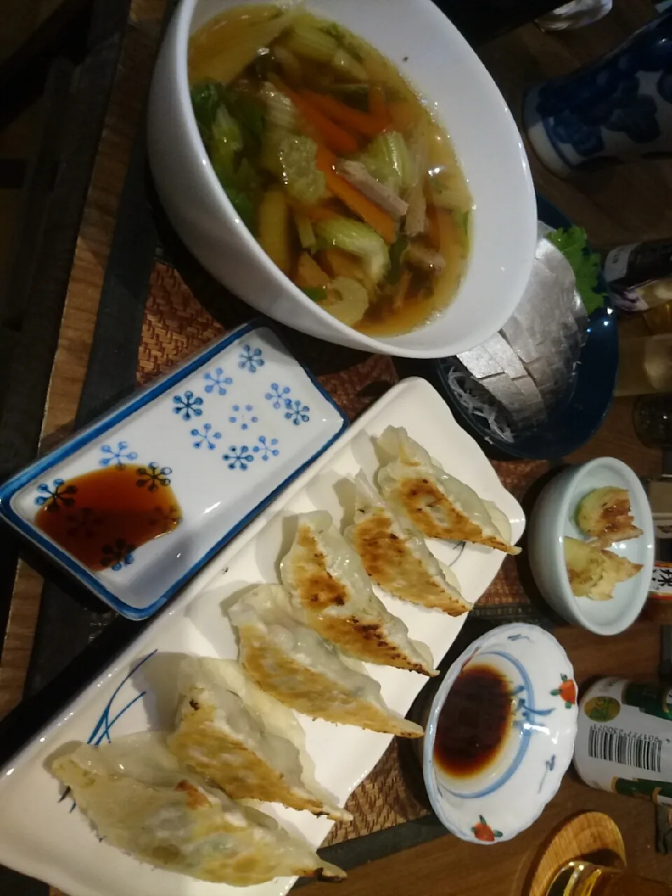 餃子&中華スープ&シメサバ&ジャガイモの梅好み合え|まぐろさん