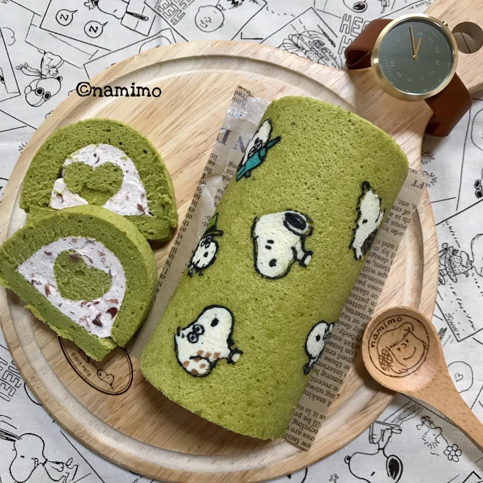 スヌーピーの抹茶ロールケーキ Namimo Snapdish スナップディッシュ Id 4xjmua