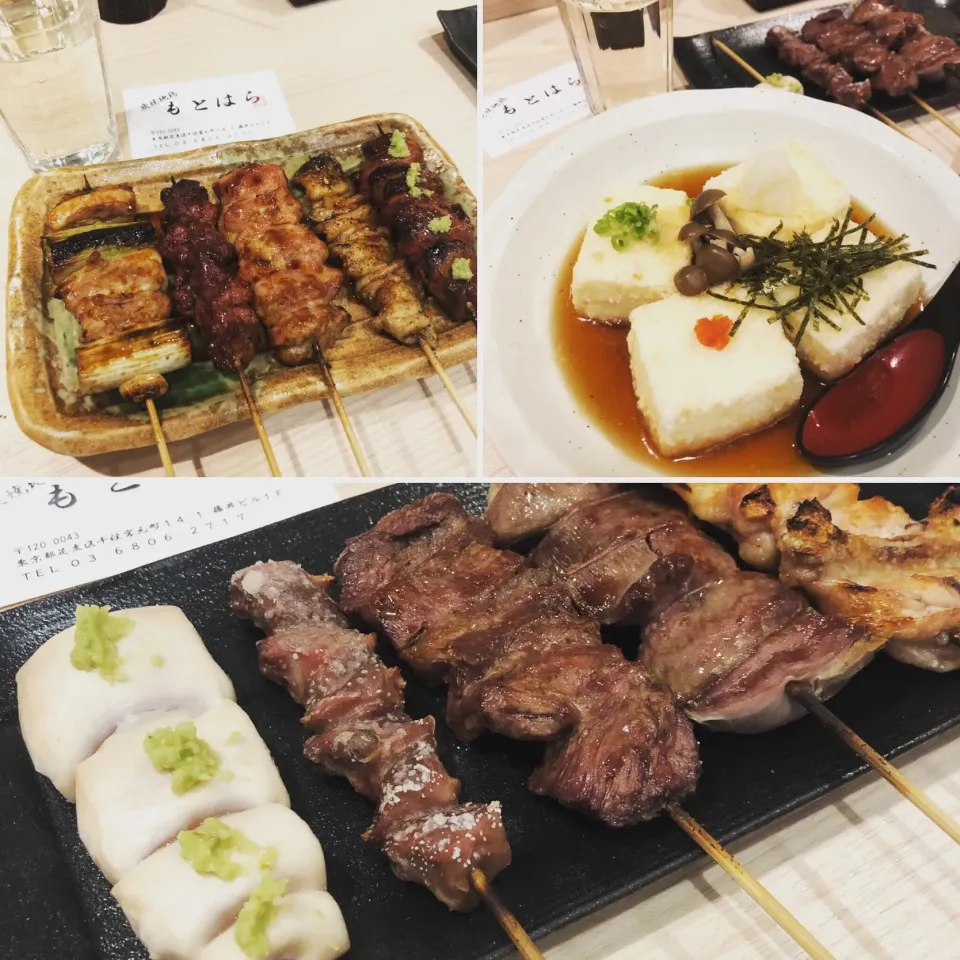 Snapdishの料理写真:地鶏炭火焼きと揚げ出し豆腐|Noriyuki Saitoさん