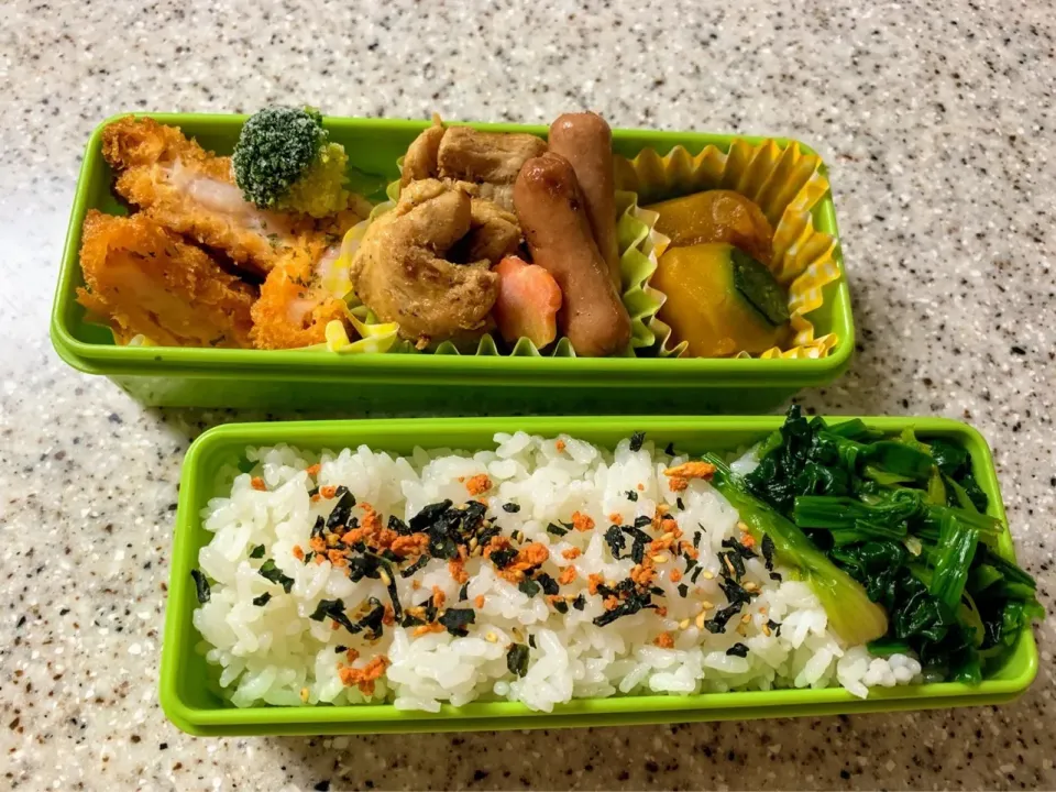 #姉おまけお弁当 学年末テストで、息子お弁当やすみ。作り置きおかずで。#お弁当|yukaさん