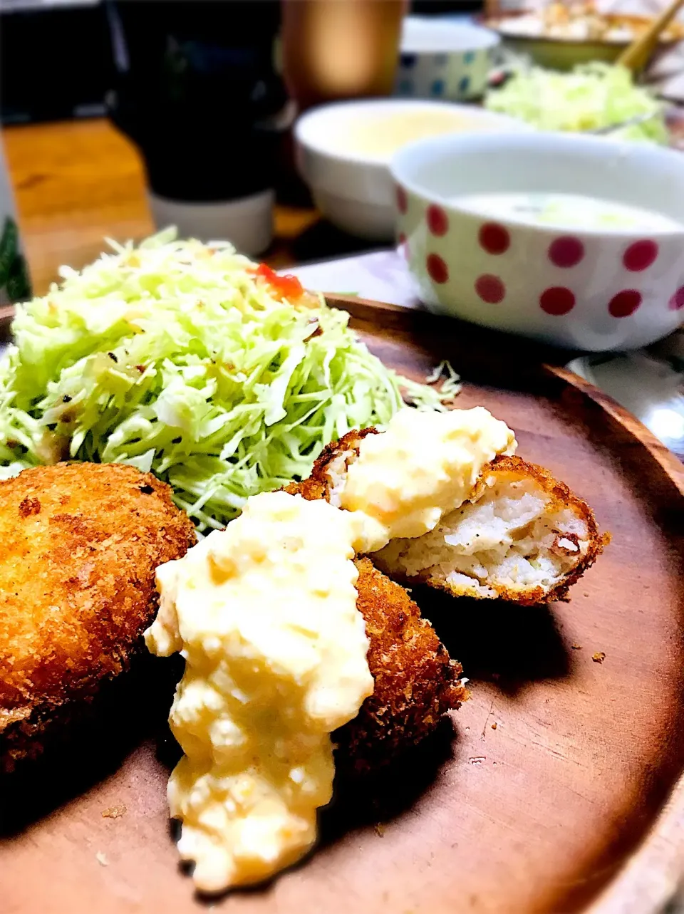 はんぺん海老カツ。
あまり野菜のミルクスープ。|ちはるさん