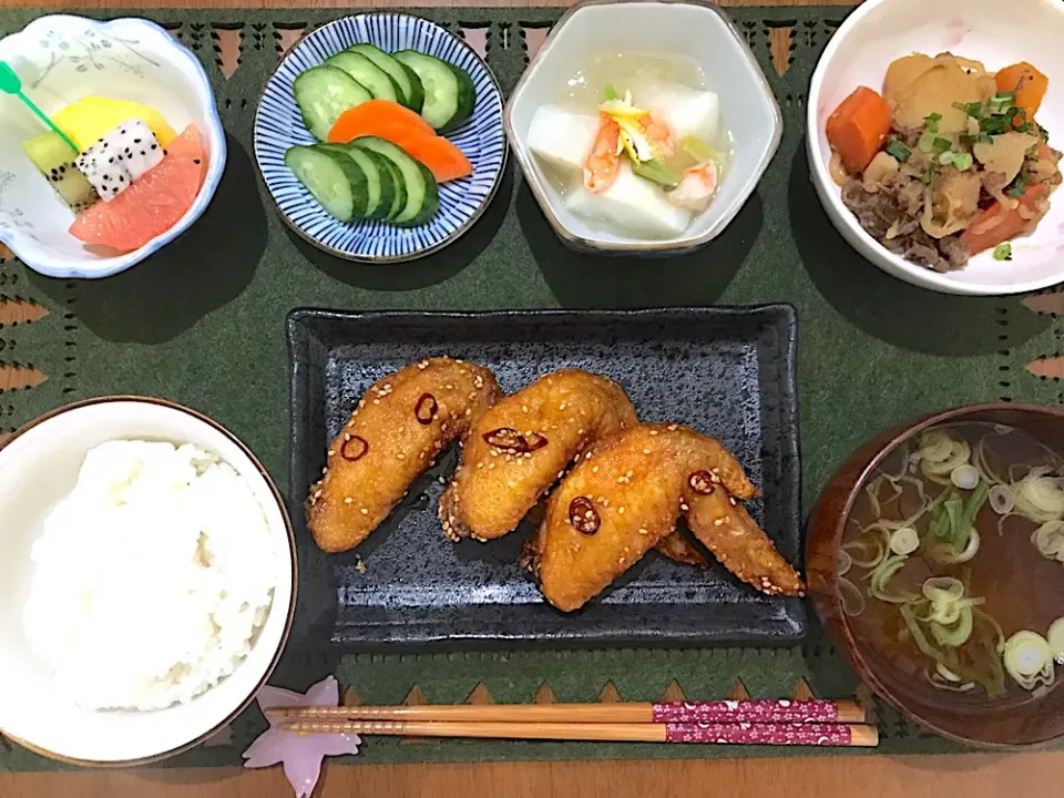 名古屋風手羽の唐揚げ定食|ゆうかさんさん