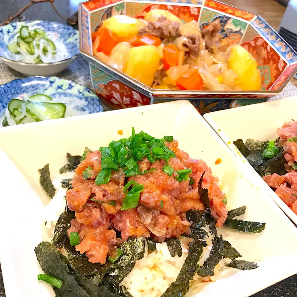 ねぎとろ丼で夜ご飯|シュトママさん