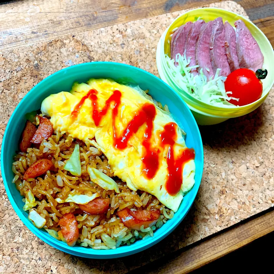 【お弁当】そば飯フワフワ玉子＆サラダ|ぽりんさんさん