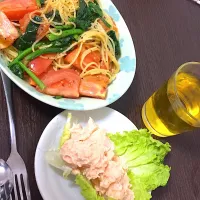 トマトとほうれん草のパスタ🍝|まさるさんさん