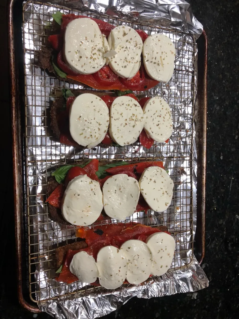 Eggplant, roasted pepper, mozzarella, basil stack.|ernest ristiさん