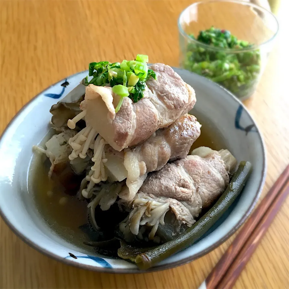 大根とキノコの豚肉巻き煮|むぎこさん